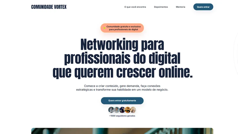 Página inicial do site danielsodre.com, com a headline Networking para profissionais do digital que querem crescer online